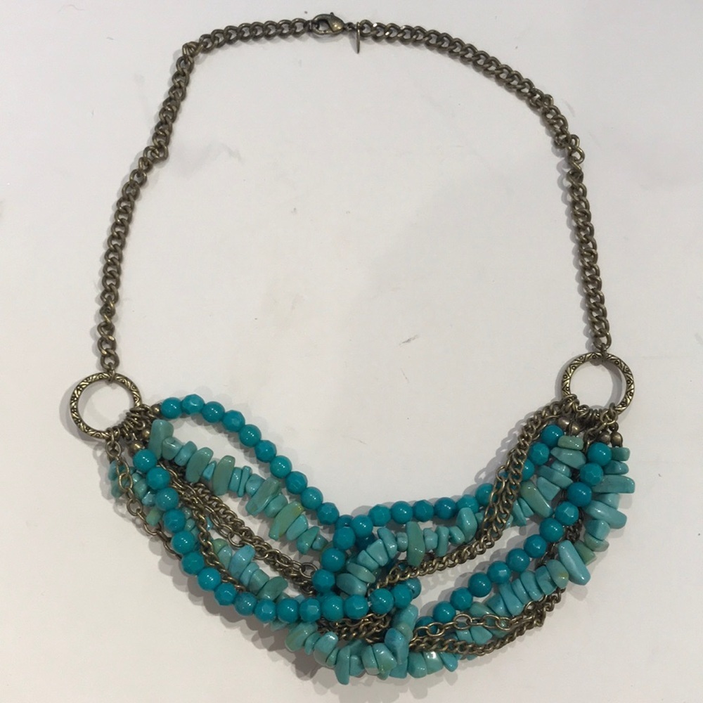 Turquoise beaded and chain necklace